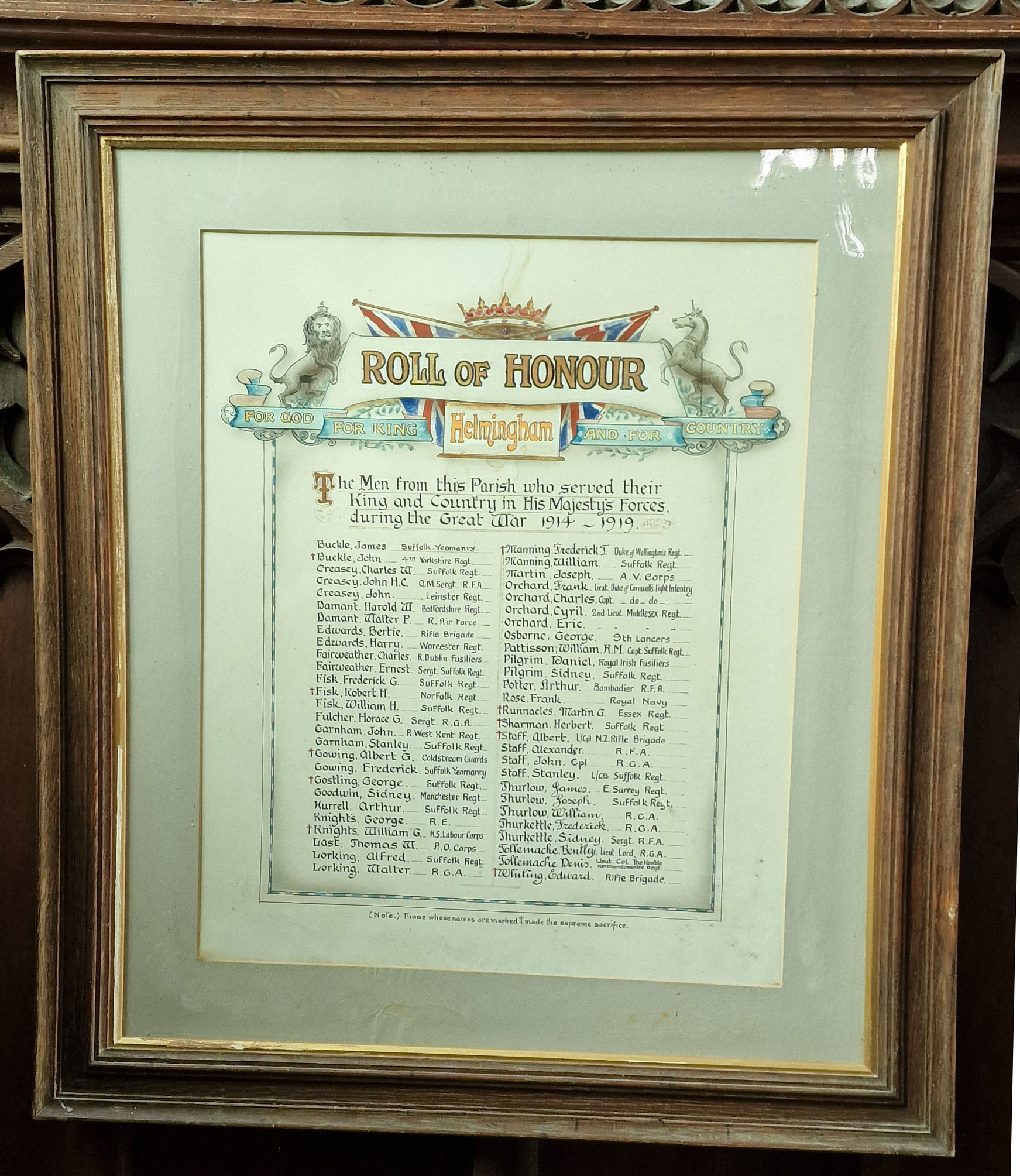 Helmingham Roll Of Honour WW1