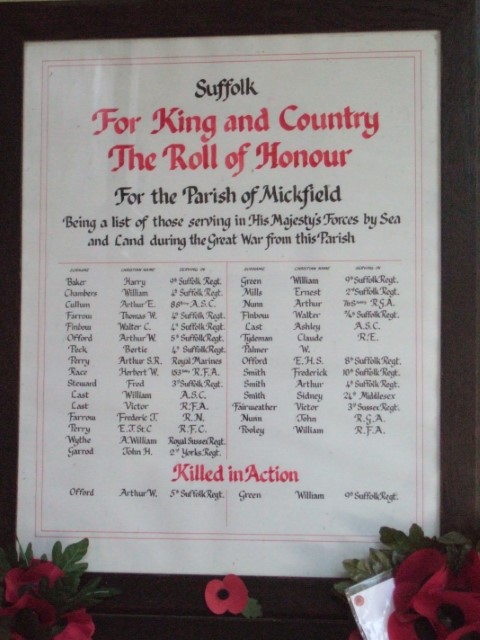 Mickfield War Memorial WW1